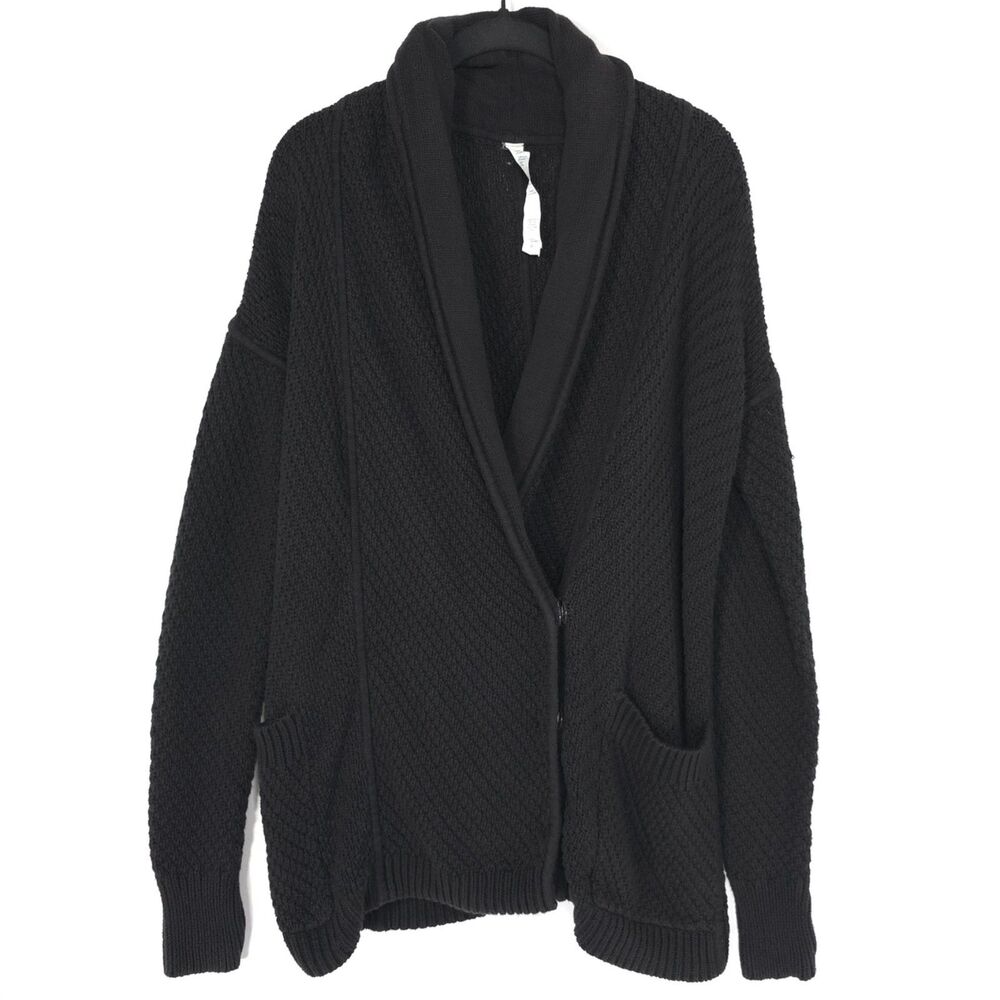 LULULEMON Women’s Cardigan 8 Cotton Blend Chunky Knit Shawl Collar Snap‎ Front